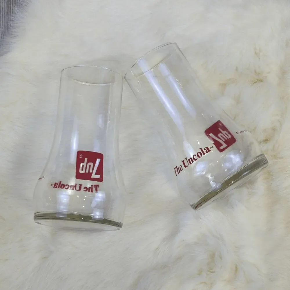 Vintage Lot of 2 7UP Glasses The Uncola Collectible Upside Down Drinking Glass